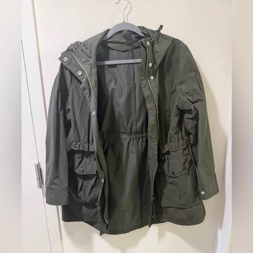 JCREW Olive Green Hooded Rain Jacket - XS